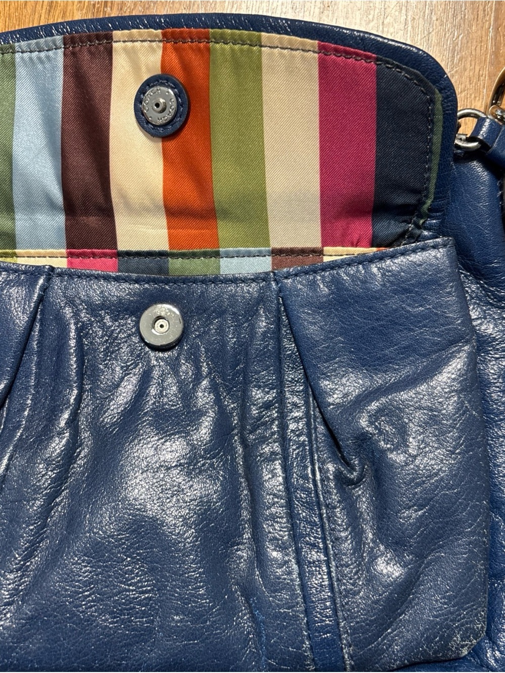 Vintage Coach Poppy Buttery Soft Leather Crossbody Bag In Navy Blue - Picture 6 of 8